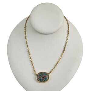 Vintage Sarah Coventry Mandala Pendant Gold Chain Necklace Lobster Clasp